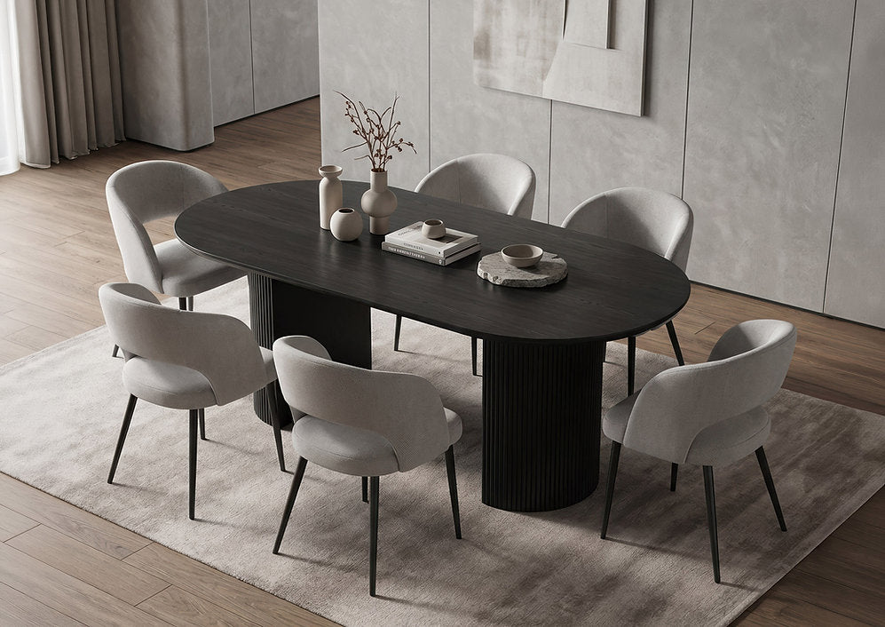 7-Piece Oval Dining Table Set with 6 Upholstered Chairs-I1643