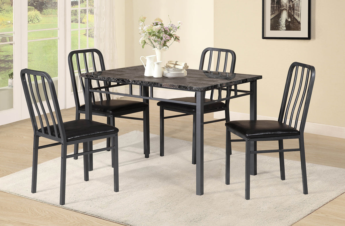 5-Piece Dining Set – Marble-Look Table with 4 Upholstered Chairs-I1021