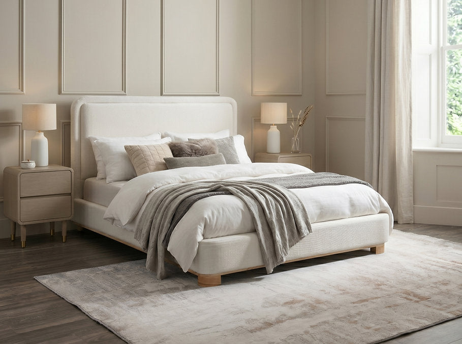 Modern Upholstered Platform Bed with Rounded Headboard-I5910