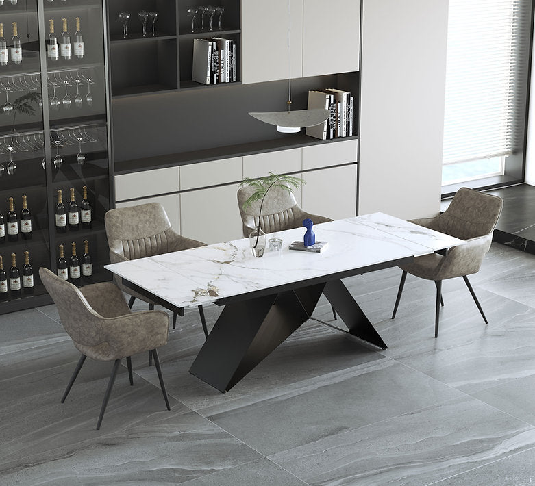 Extendable Sintered Stone Dining Table Set with Mushroom PU Armchairs-I1545( C1546)