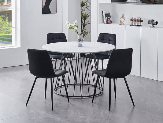 5-Piece Faux Marble Round Dining Set-I1590