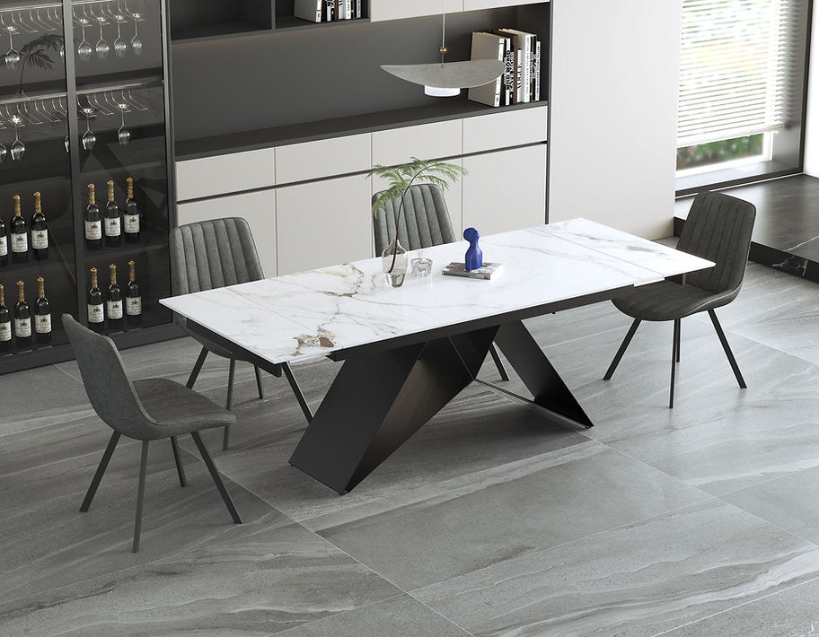Extendable Sintered Stone Dining Table Set with Grey PU Chairs-I1545( C1561)