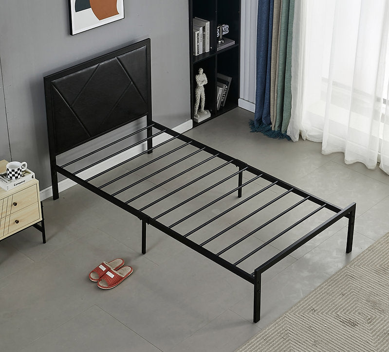 Modern Black Metal Platform Bed Frame with PU Headboard-I140B