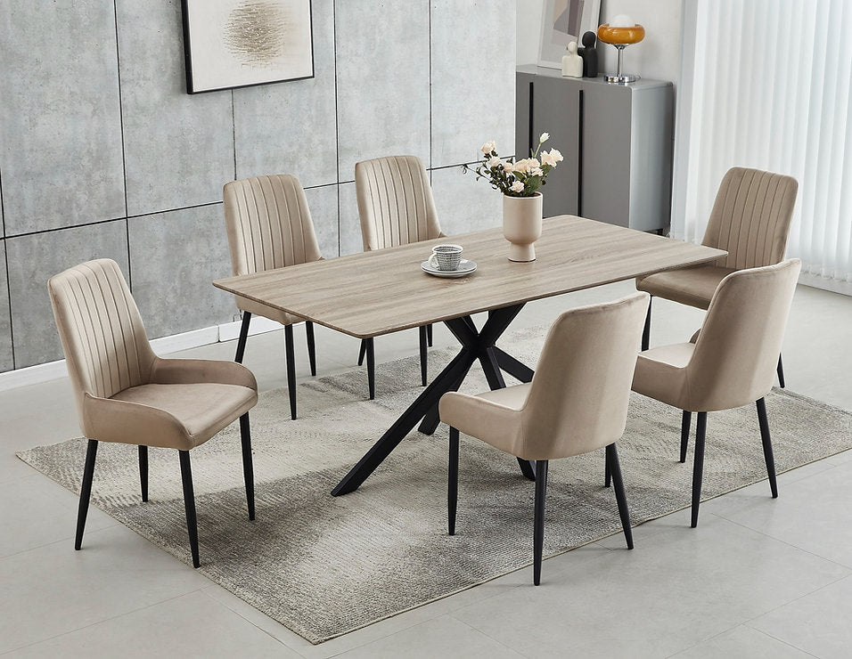 Modern 7-Piece Dining Table Set with Upholstered Chairs-I1510