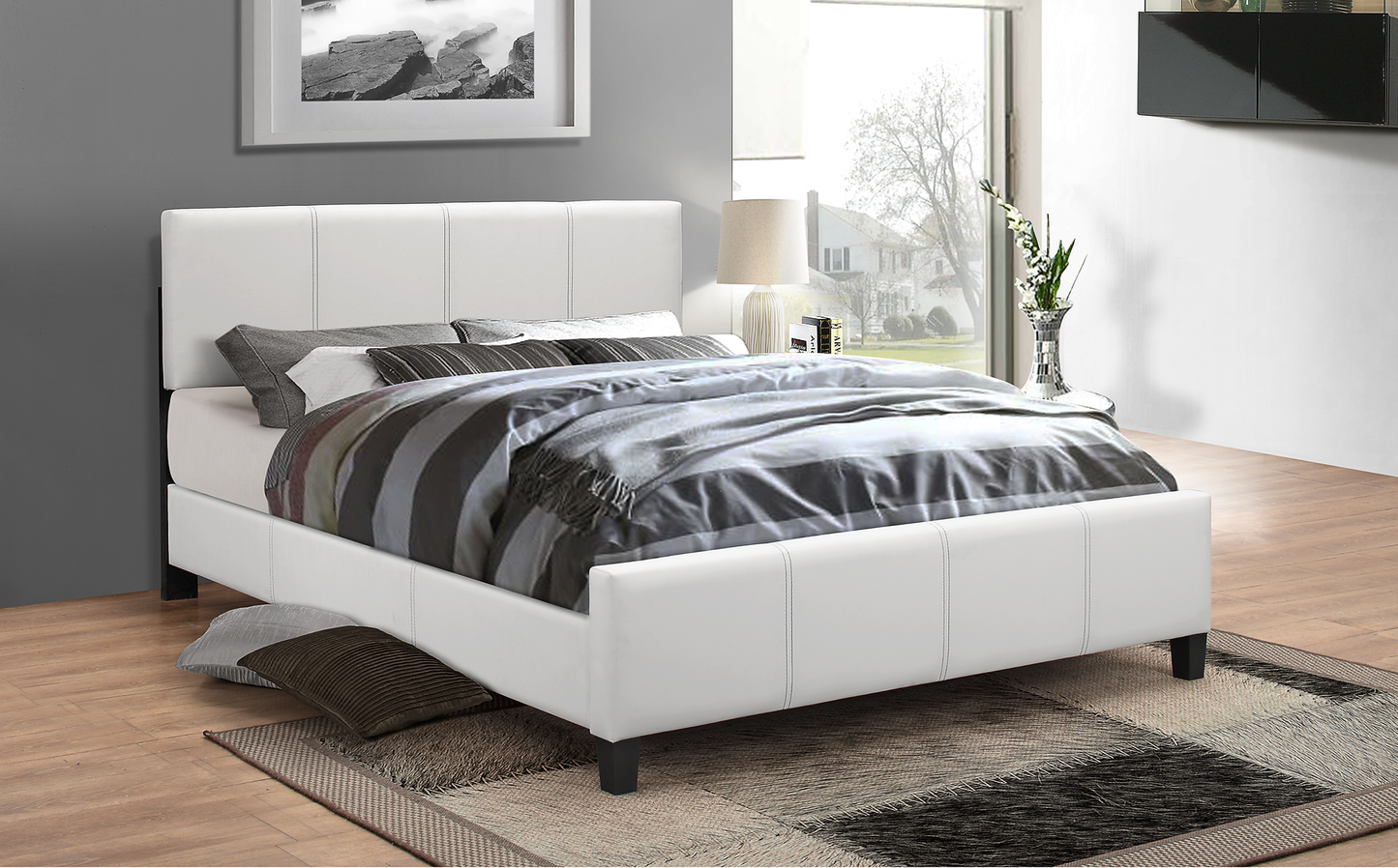 Modern PU Leather Platform Bed with Adjustable Headboard-I174(165)