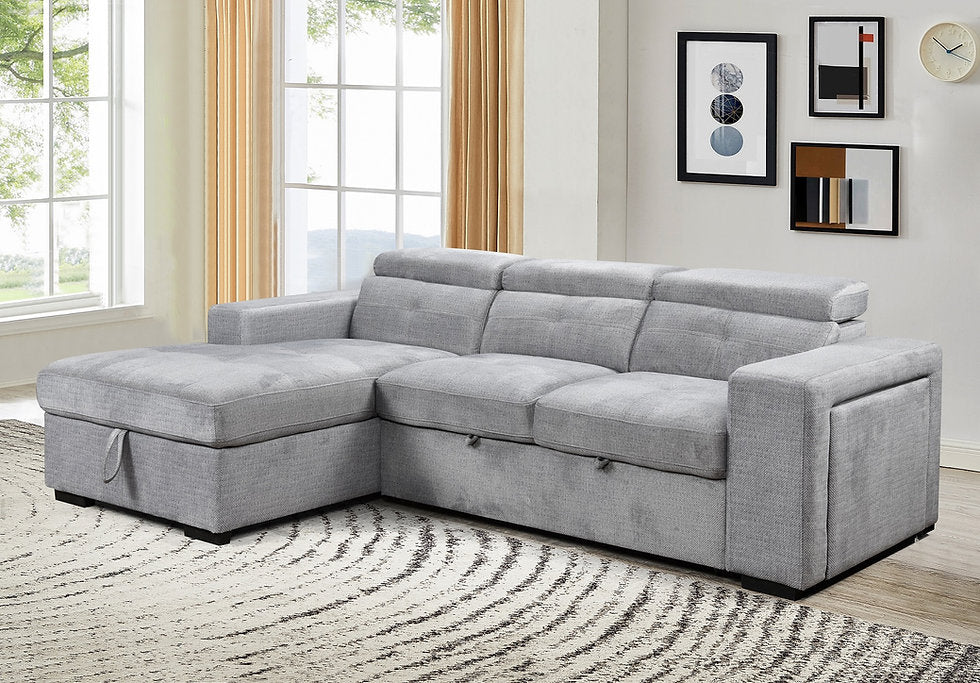 Convertible Sofa Bed Sectional with Storage Chaise & Charging Station-I9080(81)