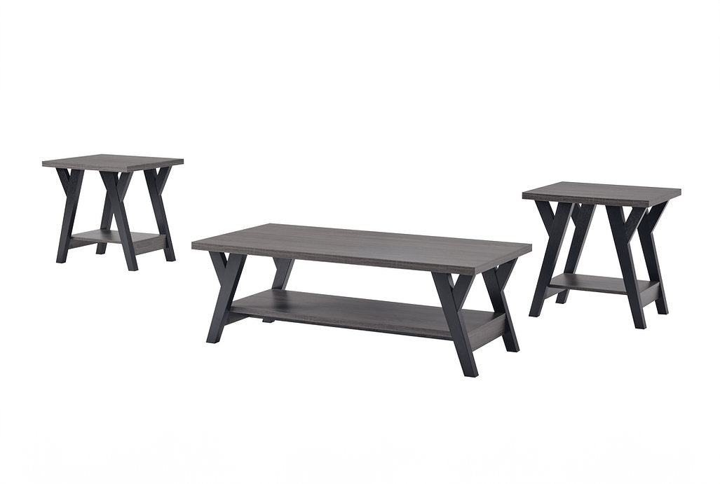 Modern 3-Piece Coffee Table Set – Contemporary Style with Black Metal Legs-I3505