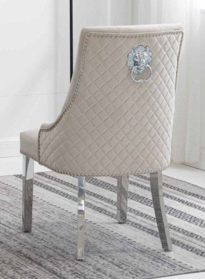 Set of 2 Velvet Dining Chairs with Chrome Lion Knocker-I1253