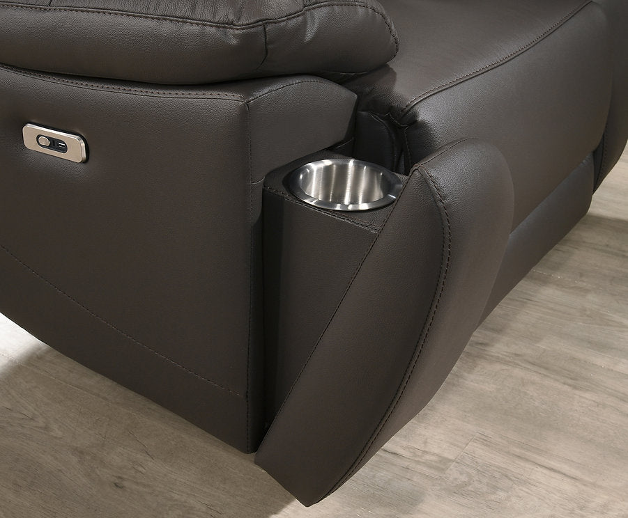 Chocolate Brown Genuine Leather Match Power Recliner Collection with USB & Hidden Cup Holders-I8160