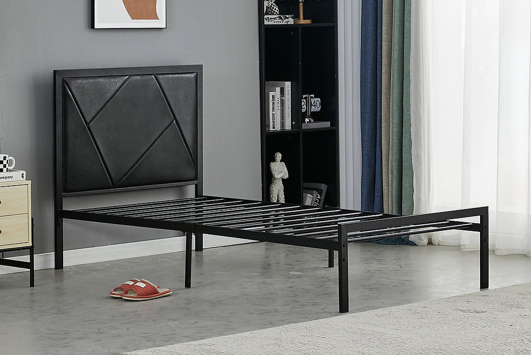 Modern Black Metal Platform Bed Frame with PU Headboard-I140B