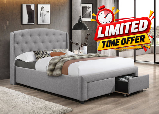 Grey Upholstered Storage Platform Bed with 2 Front Drawers-I5290
