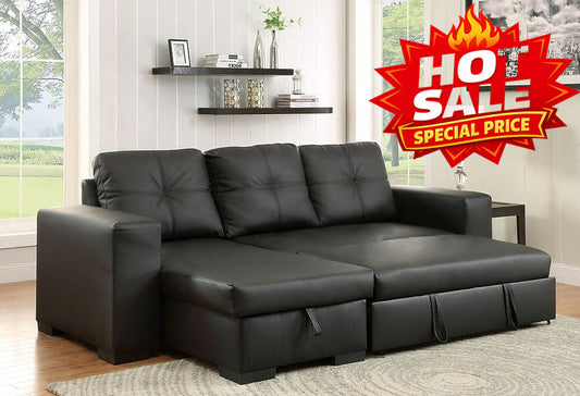 Modern Black PU Leather Sofa Bed Sectional with Storage – I9032