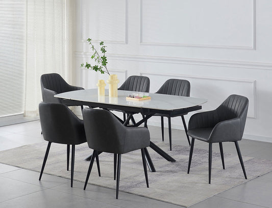 Extendable Sintered Stone Dining Table Set with Grey PU Chairs -I1415T(1416C)