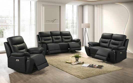Power Recliner Collection – Midnight Black Genuine Leather Match-I8161