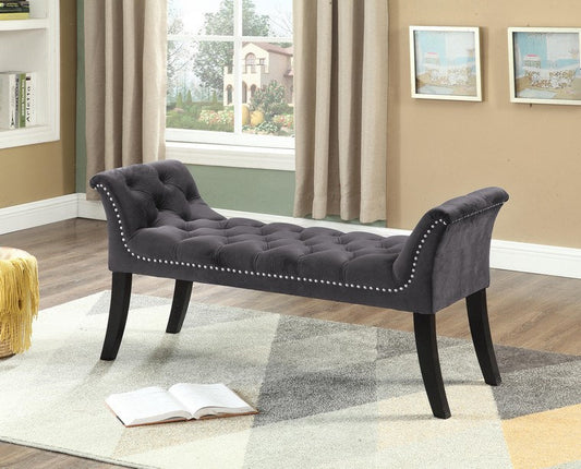 Grey Velvet Bench-I6230