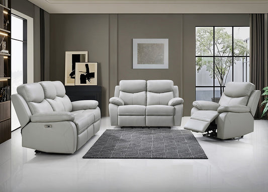 Light Grey Genuine Leather Power Recliner Series-I8130