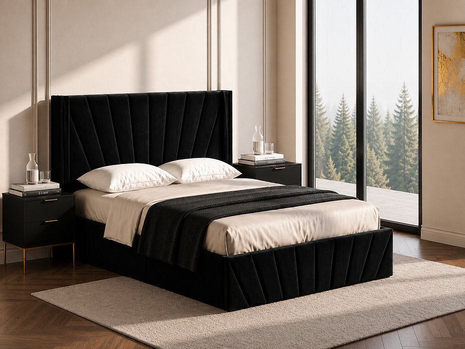 Luxury Velvet Hydraulic Storage Platform Bed – Queen & King | 3 Colours-I5870