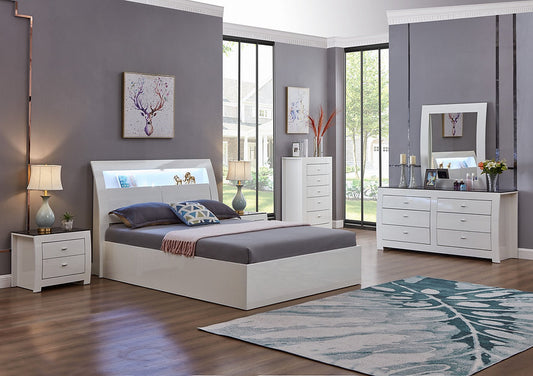 White High Gloss Storage Bed & Matching Case Goods