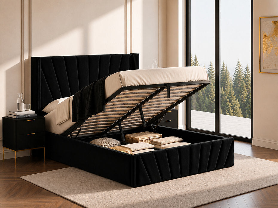 Luxury Velvet Hydraulic Storage Platform Bed – Queen & King | 3 Colours-I5870
