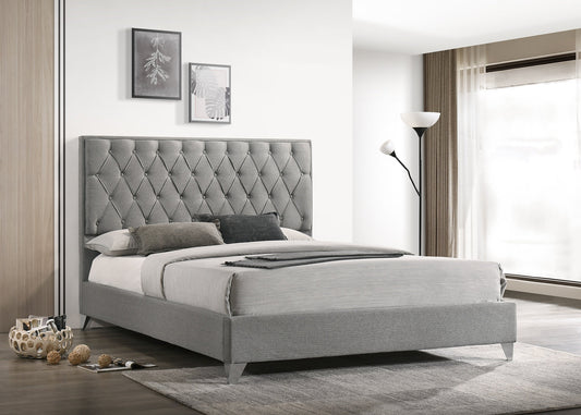 Grey Diamond Tufted Upholstered Platform Bed with Chrome Legs-I5225