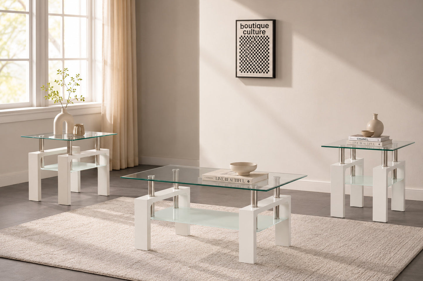 Modern Glass Coffee Table & End Table Collection-I2064