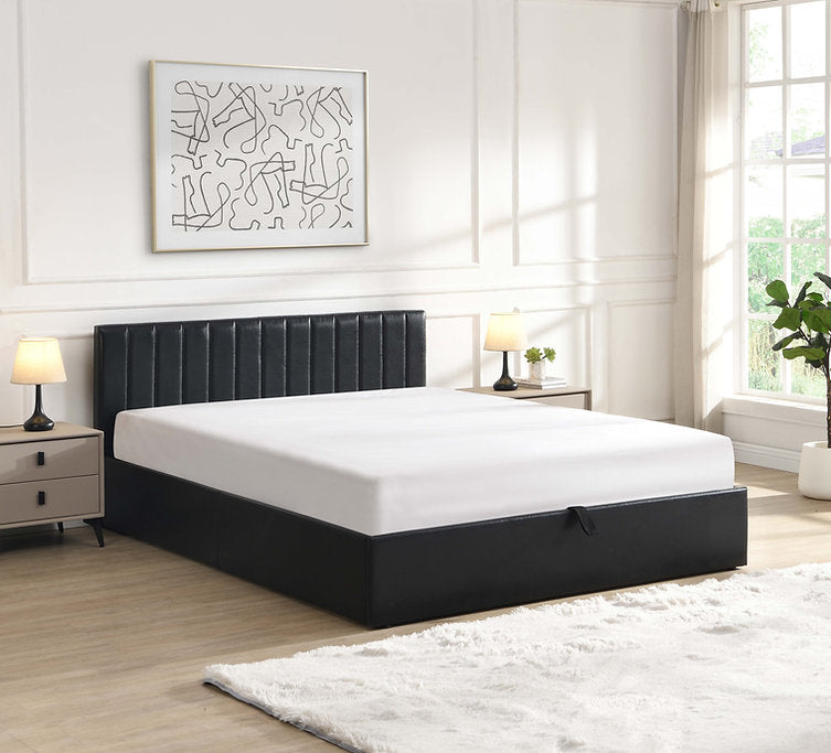 Black Hydraulic Storage Platform Bed with Vertical Tufted Headboard-I5160
