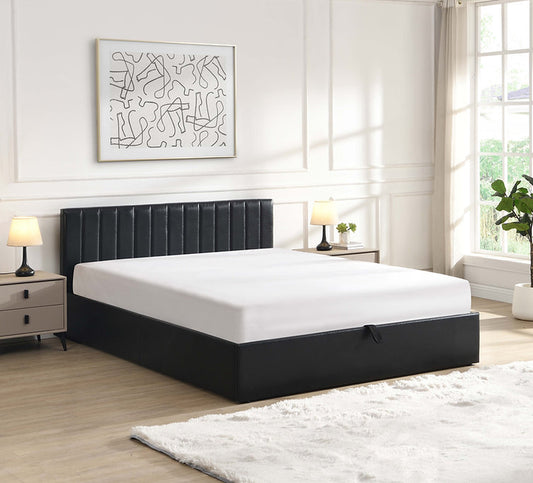 Black Hydraulic Storage Platform Bed with Vertical Tufted Headboard-T5160