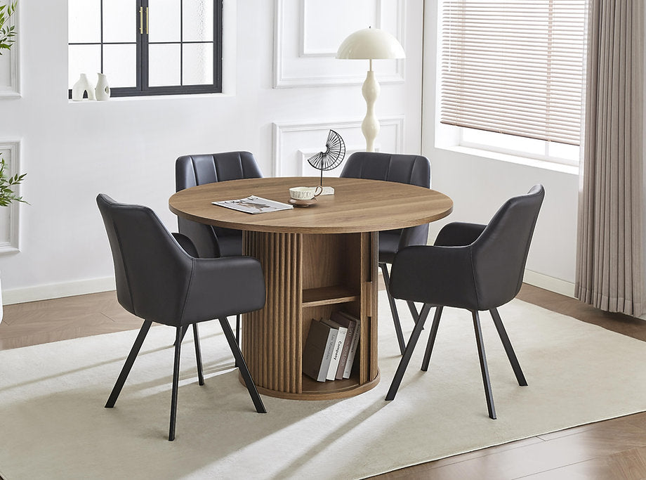 Round Dining Set with Storage Base & Swivel Chairs-I1408