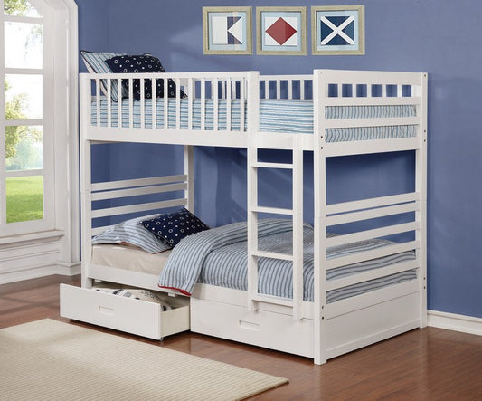 Solid Wood Single/Single Bunk Bed with Storage Drawers –I110
