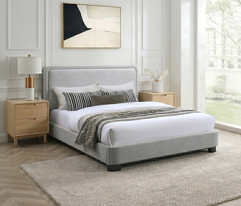 Modern Upholstered Platform Bed with Rounded Headboard-I5910
