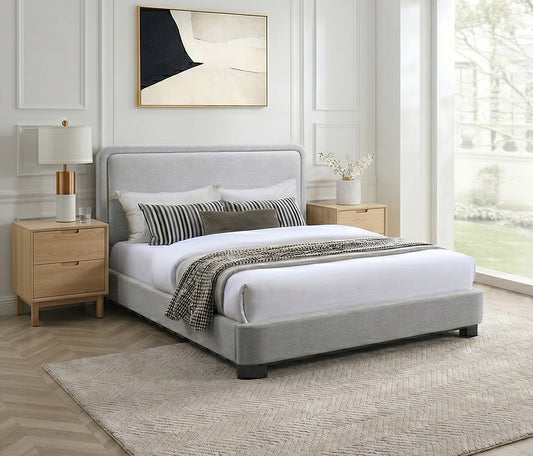 Modern Upholstered Platform Bed with Rounded Headboard-I5910