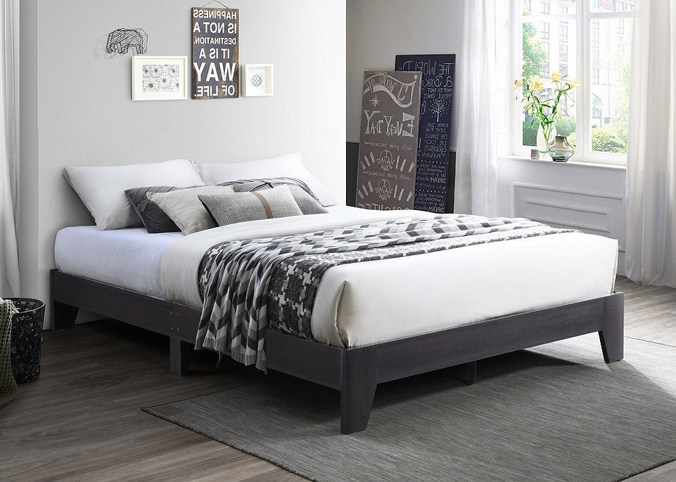 Modern Espresso Wooden Platform Bed Frame with Slat Support-I5345