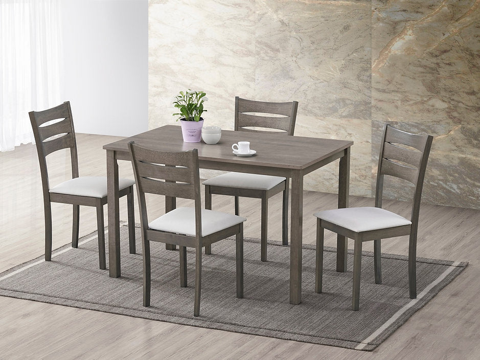 5-Piece Modern Dining Set – Antique Grey Table with Cream Fabric Chairs-I1050(1052C)