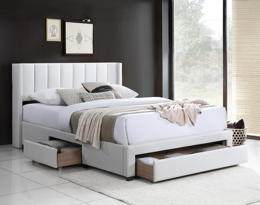 Cream Upholstered Platform Bed with Storage –I5331