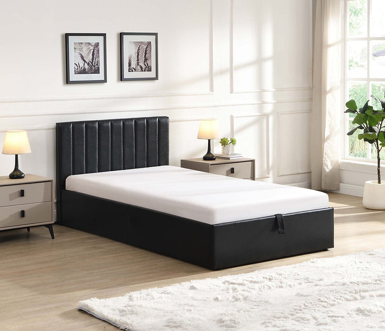 Black Hydraulic Storage Platform Bed with Vertical Tufted Headboard-I5160