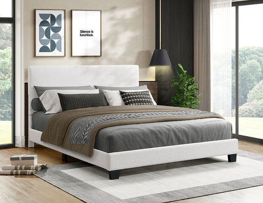 Modern Beige Bouclé Upholstered Platform Bed-I5582