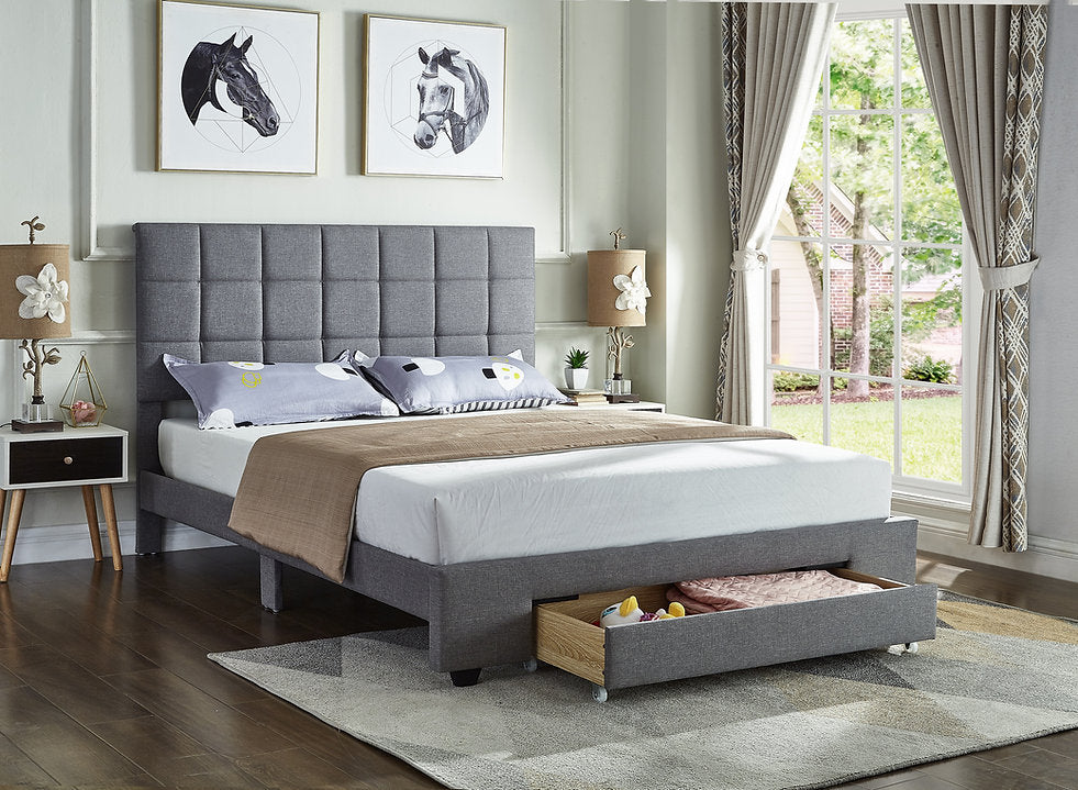 Grey Fabric Storage Bed-I5493