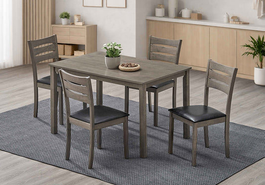 5-Piece Modern Dining Set – Antique Grey Table with Black PU Chairs-I1050(1053C)