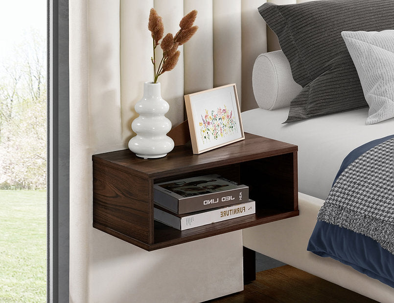 Velvet Platform Bed with Floating Nightstands & Channel Tufted Headboard |I5560