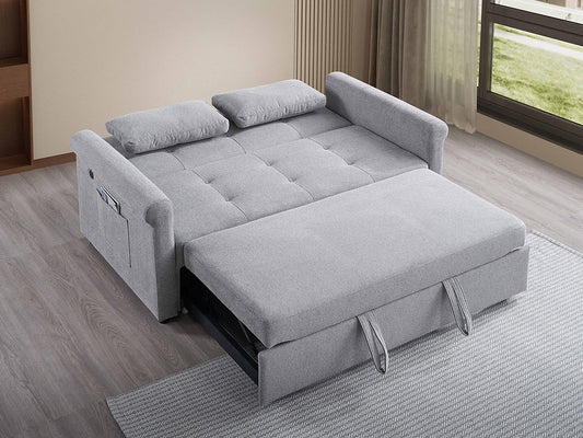 Compact Grey Sofa Bed（64”） with USB Charging & Adjustable Back – I9045