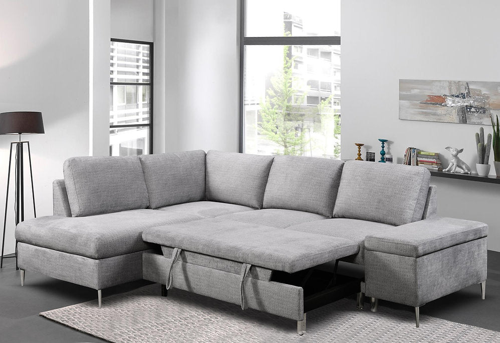 Grey LHF Sofa Bed Sectional with Storage Bench-I9022