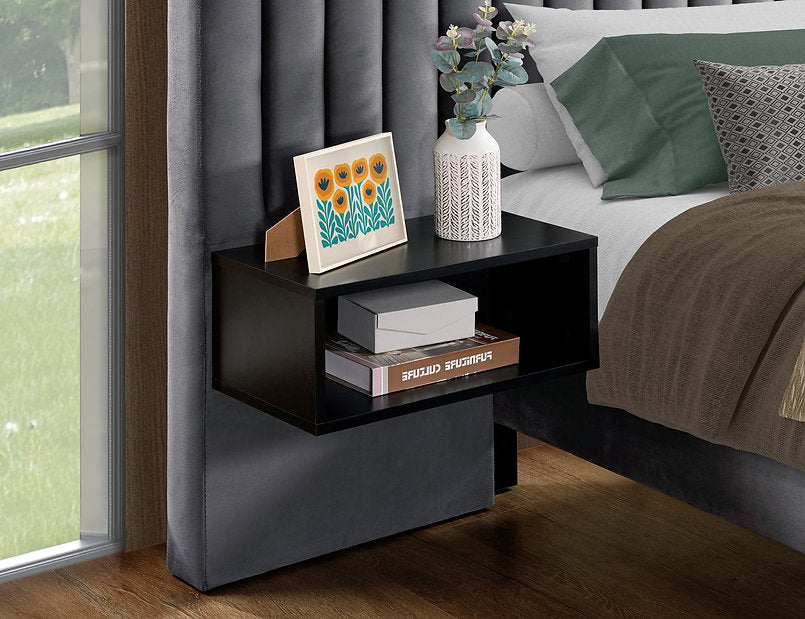 Velvet Platform Bed with Floating Nightstands & Channel Tufted Headboard |I5560