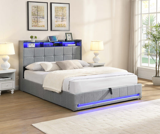 Hydraulic Lift Storage Platform Bed with LED & Charging Station-I5403(04)