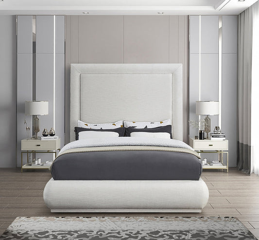 Mid-Century Modern Cream Linen Platform Bed-I5200