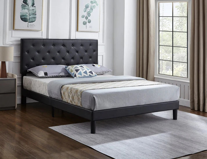 Queen Bed & Mattress Bundle – Black PU Leather Bed +Heaven 10″ Pocket Coil Mattress