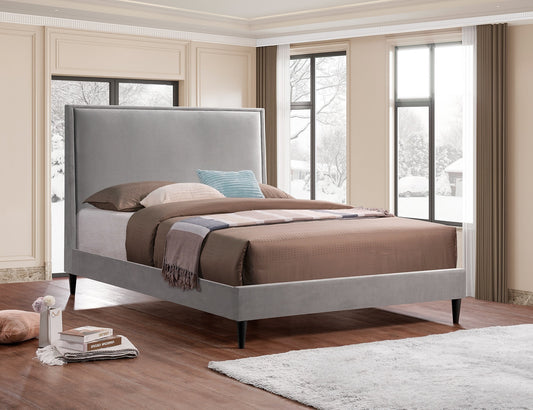 Modern Grey Velvet Platform Bed-I5570