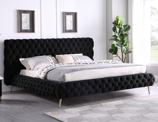 Black Velvet Tufted Bed Frame-I5866
