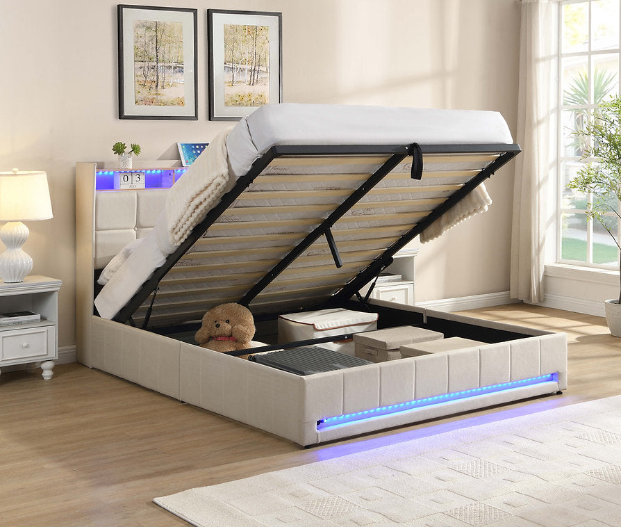 Hydraulic Lift Storage Platform Bed with LED & Charging Station-I5403(04)