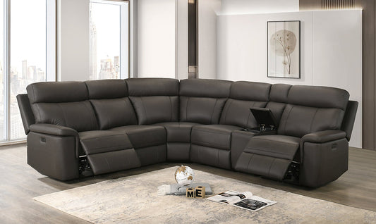 Power Reclining Leather Sectional Sofa with USB & Wireless Charging-I8500