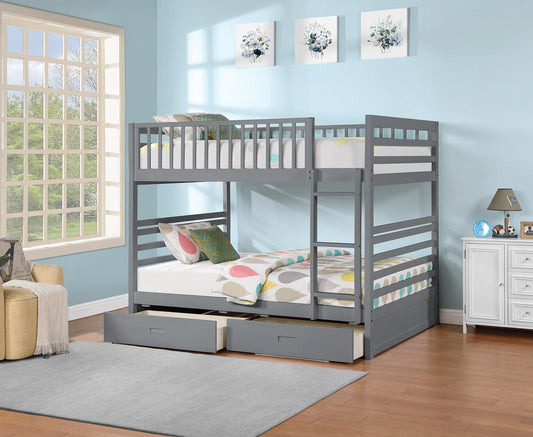 Double/Double Solid Wood Bunk Bed with 2 Storage Drawers-I115